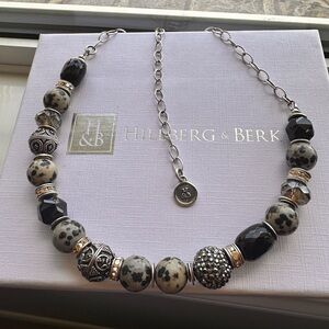 Gorgeous Hillberg and berk Dalmatian Jasper and Black Crystal Statement Necklace